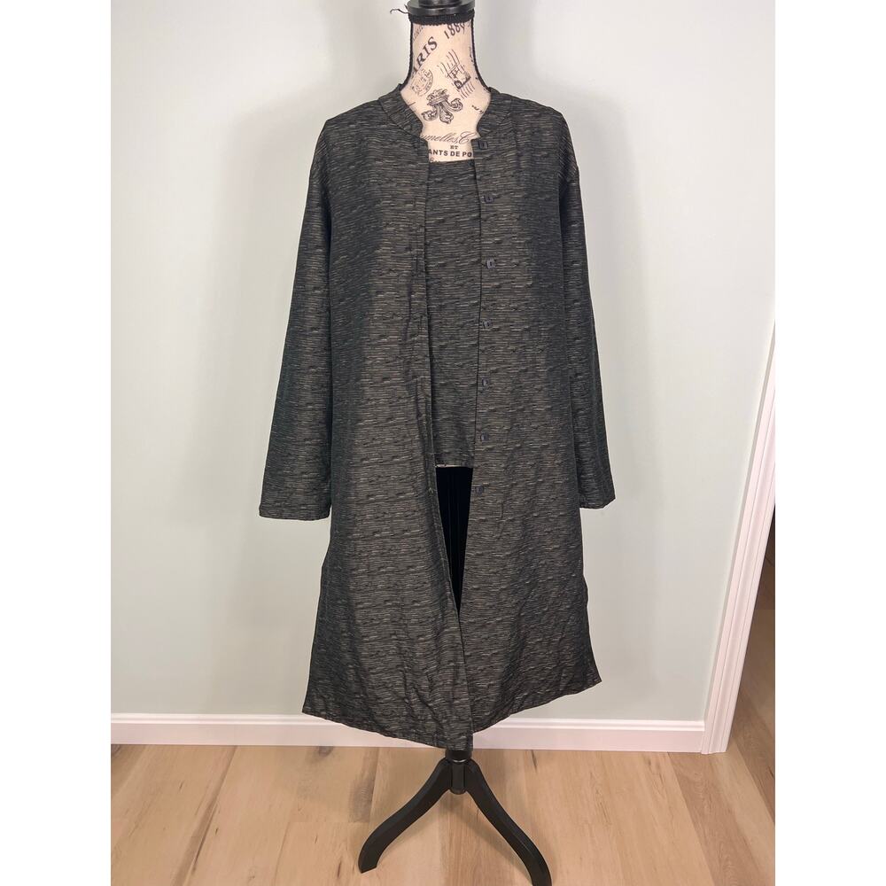 2PC 100% Silk Dialogue Gray Top and Jacket Set